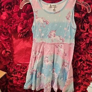 JXstar NWT Girls Star Unicorn Swing Dress - Pink and Blue Sizec4-5 Years.